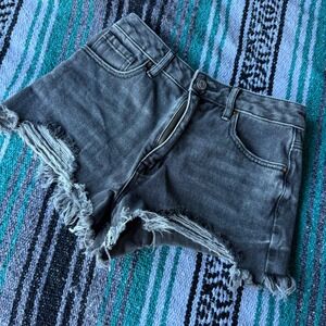 PacSun High Rise micro Festival Shorts jorts Womens 26 Gray‎ Distressed Raw Hem